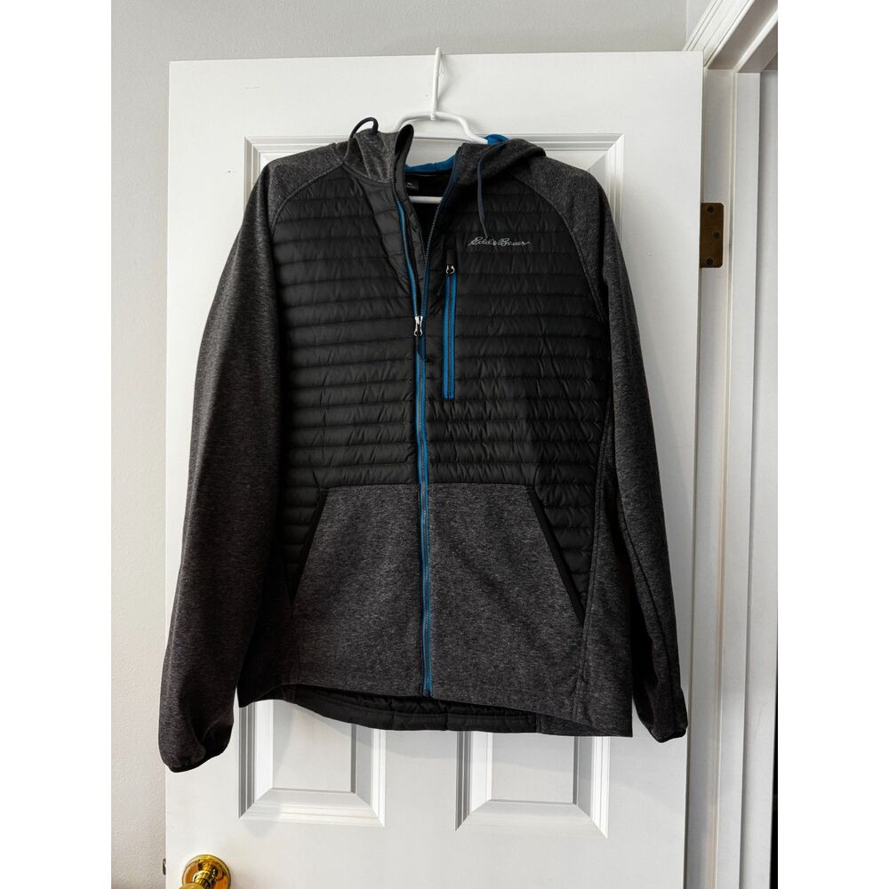 Men's EDDIE BAUER Hybrid Puffy Hoodie in Gray Blue Size M Never Worn